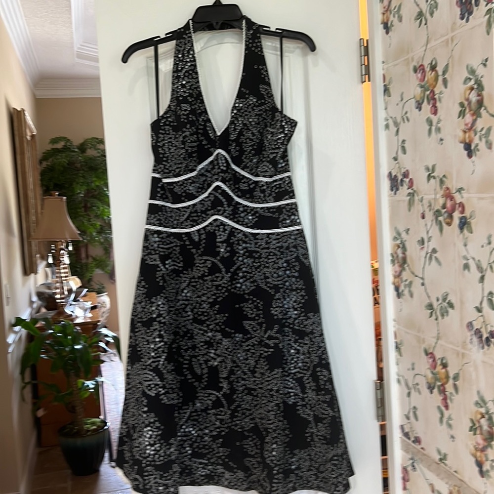 Navy/white halter, lace trimmed, back zippered, fully lined